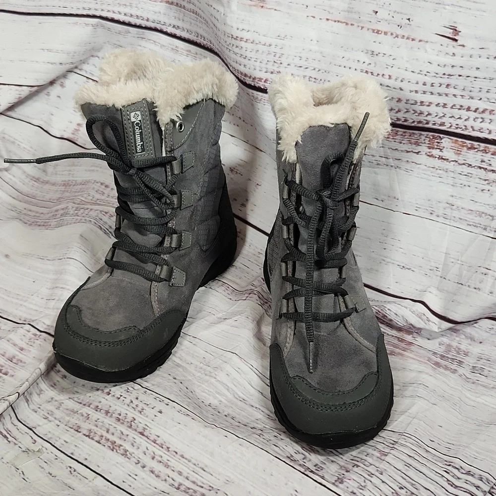 Columbia girls gray quilted faux-fur winter boots